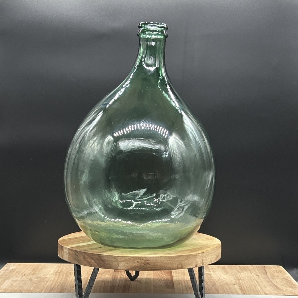 Vintage Green Glass Demijohn Bottle 20 inches tall and 10 inch wide appr